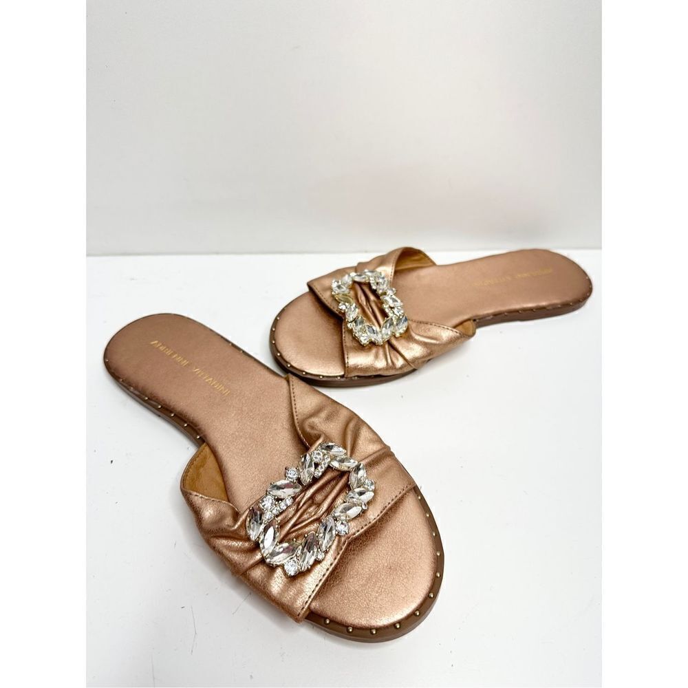 Adrianne Vittadini Sandals Womens Size 6.5 Rose Gold Leather Embellished - Picture 4 of 9
